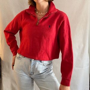 Polo Ralph Lauren Cropped Quarter Zip Sweater Red